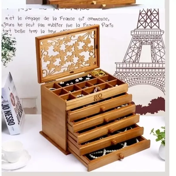 6 lagen gesneden houten juwelendoos voor vrouwen bruine juwelendoos voor ringen oorbellen ketting 6 lagen gesneden houten juwelendoos voor vrouwen bruine juwelendoos voor ringen oorbellen ketting