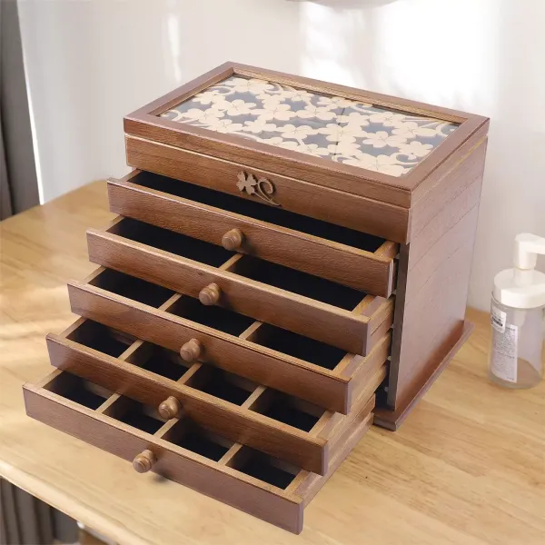 6 lagen gesneden houten juwelendoos voor vrouwen bruine juwelendoos voor ringen oorbellen ketting 6 lagen gesneden houten juwelendoos voor vrouwen bruine juwelendoos voor ringen oorbellen ketting