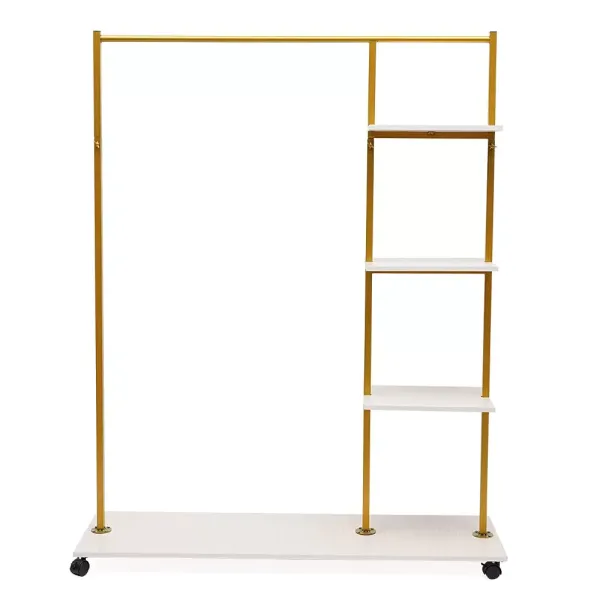 Metalen kledingrek met kledingroedes en 4 planken, multifunctioneel, op wielen