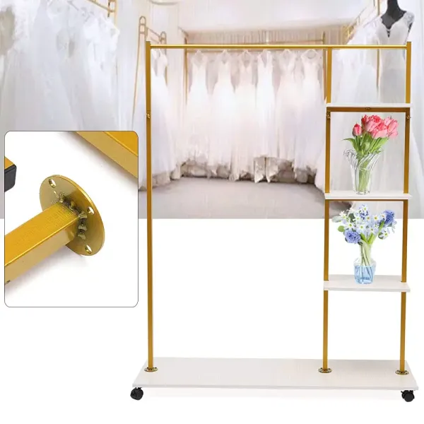 Metalen kledingrek met kledingroedes en 4 planken, multifunctioneel, op wielen
