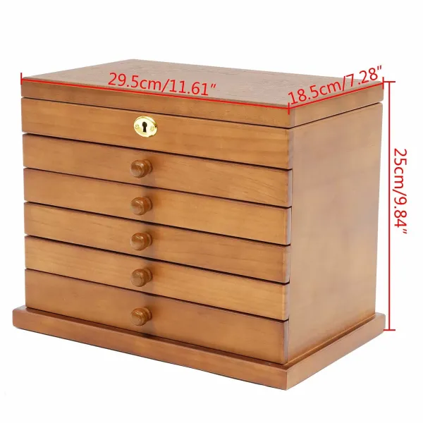 Grote houten juwelendoos met 6 lagen, 5 lades, 2 opvouwbare kasten en spiegel - 29,5 x 18,5 x 25 cm - Bruin
