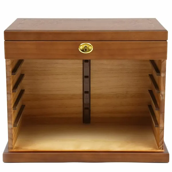 Grote houten juwelendoos met 6 lagen, 5 lades, 2 opvouwbare kasten en spiegel - 29,5 x 18,5 x 25 cm - Bruin
