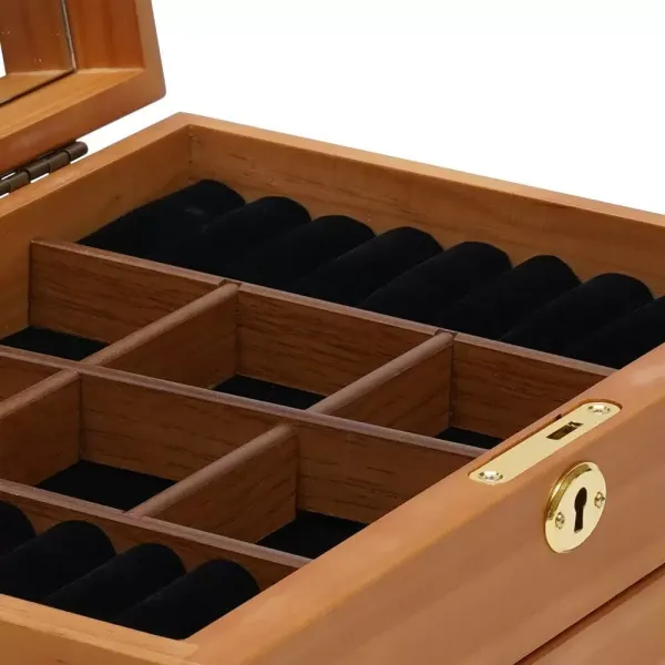 Houten juwelendoos met 3 lagen, spiegelslot en 3 lades, bruin 29 x 19 x 17 cm