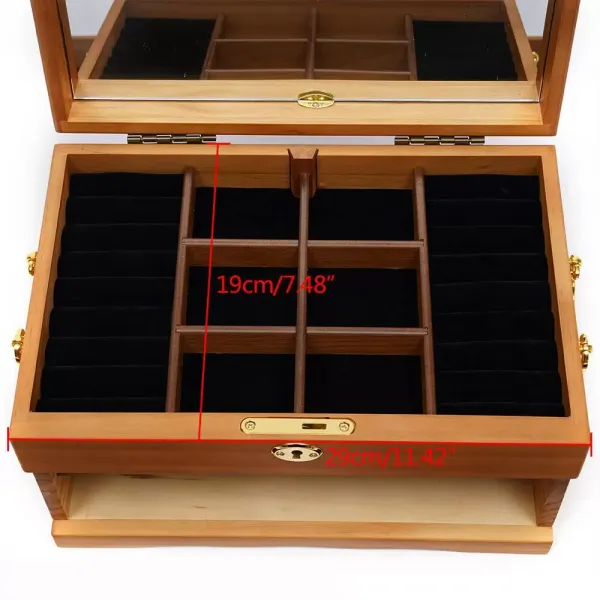 Houten juwelendoos met 3 lagen, spiegelslot en 3 lades, bruin 29 x 19 x 17 cm Houten juwelendoos met 3 lagen, spiegelslot en 3 lades, bruin 29 x 19 x 17 cm