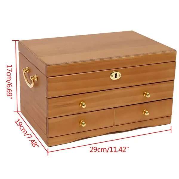 Houten juwelendoos met 3 lagen, spiegelslot en 3 lades, bruin 29 x 19 x 17 cm Houten juwelendoos met 3 lagen, spiegelslot en 3 lades, bruin 29 x 19 x 17 cm