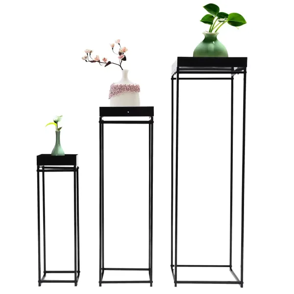 Set van 3 vierkante metalen bloemenstandaards, bruiloftsdecoratie, matzwart