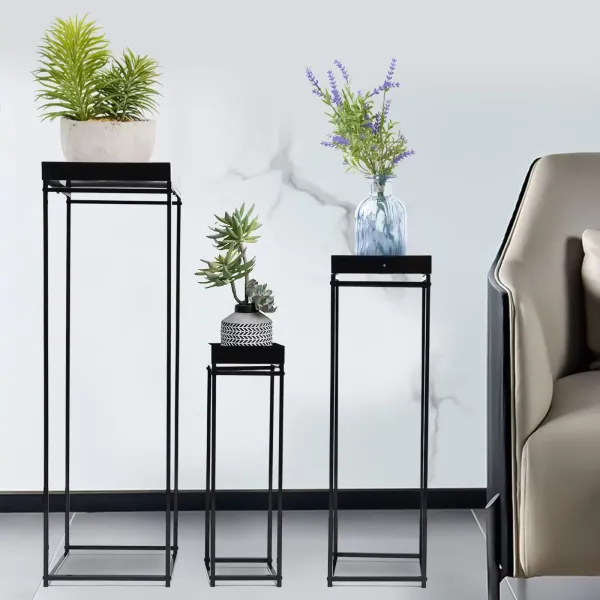 Set van 3 vierkante metalen bloemenstandaards, bruiloftsdecoratie, matzwart