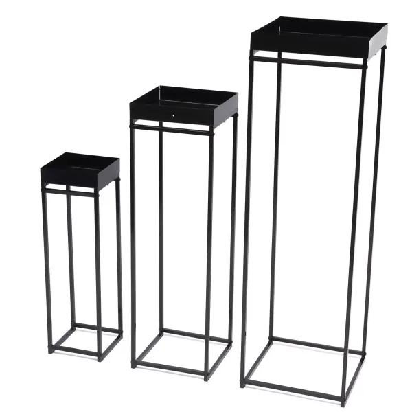 Set van 3 vierkante metalen bloemenstandaards, bruiloftsdecoratie, matzwart