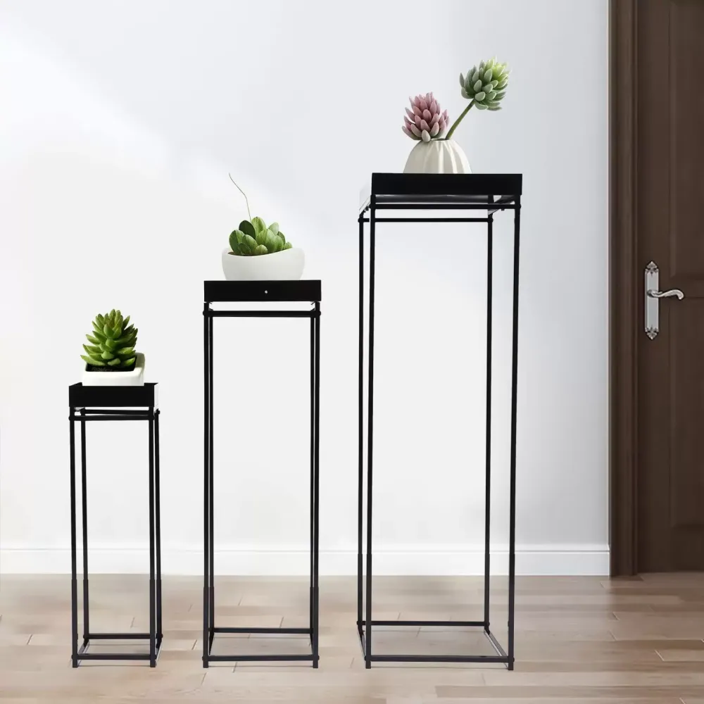 Set van 3 vierkante metalen bloemenstandaards, bruiloftsdecoratie, matzwart