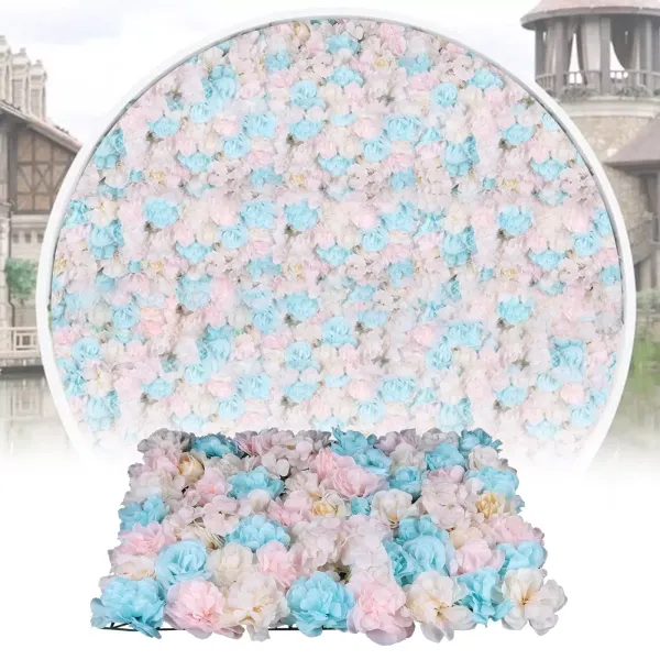 12 stuks nep-muurzijden bloemen, kunstbloemen, wanddecoratie, blauw en roze