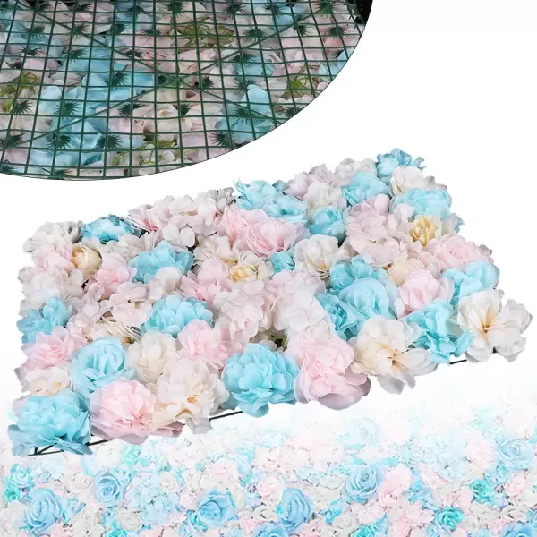 12 stuks nep-muurzijden bloemen, kunstbloemen, wanddecoratie, blauw en roze