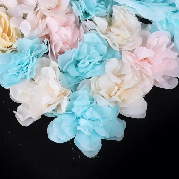 12 stuks nep-muurzijden bloemen, kunstbloemen, wanddecoratie, blauw en roze