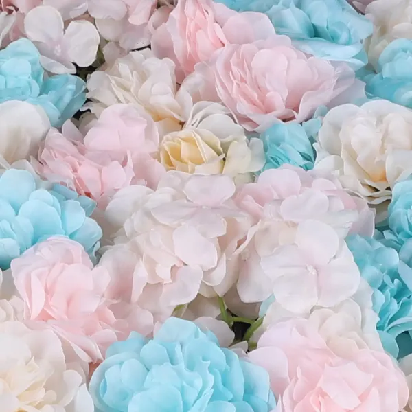 12 stuks nep-muurzijden bloemen, kunstbloemen, wanddecoratie, blauw en roze