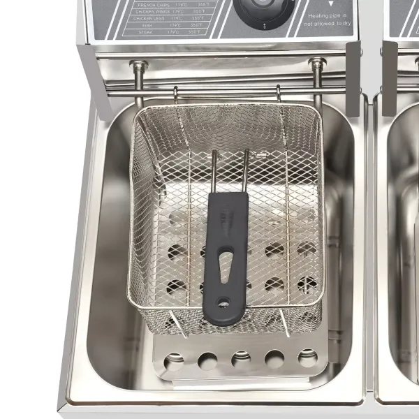 Elektrische friteuse 12L roestvrijstalen dubbele friteuse met 2 manden en deksels voor friet, kip, restaurant, thuis