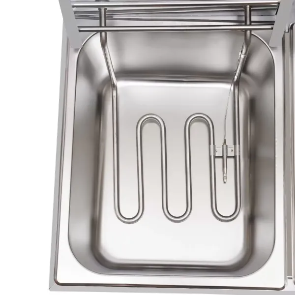 Elektrische friteuse 12L roestvrijstalen dubbele friteuse met 2 manden en deksels voor friet, kip, restaurant, thuis Elektrische friteuse 12L roestvrijstalen dubbele friteuse met 2 manden en deksels voor friet, kip, restaurant, thuis