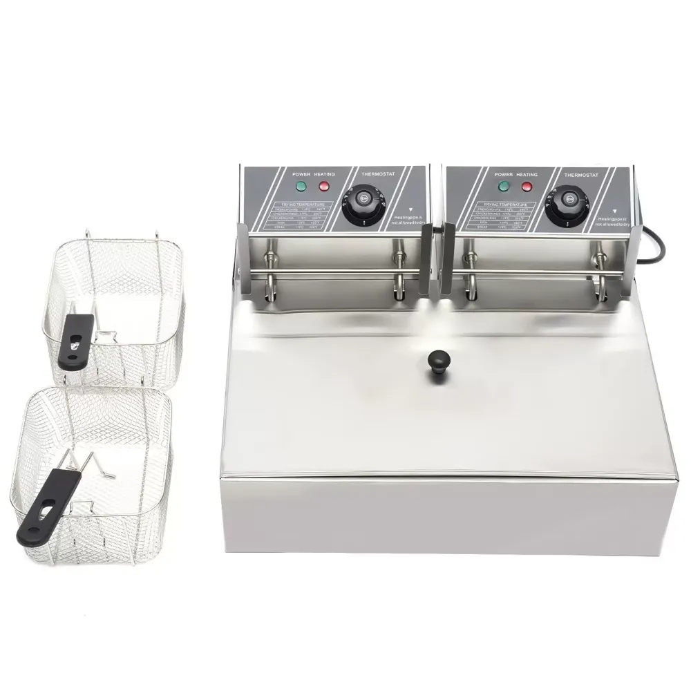 Friteuses 12 L 2500 W voor friet kip restaurant thuis keuken koken dubbele roestvrijstalen friteuse