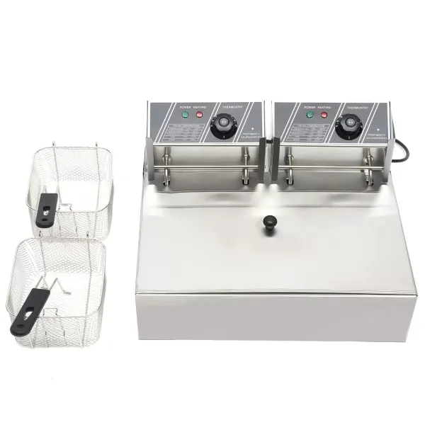 Friteuses 12 L 2500 W voor friet kip restaurant thuis keuken koken dubbele roestvrijstalen friteuse