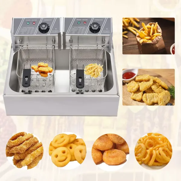 Friteuses 12 L 2500 W voor friet kip restaurant thuis keuken koken dubbele roestvrijstalen friteuse