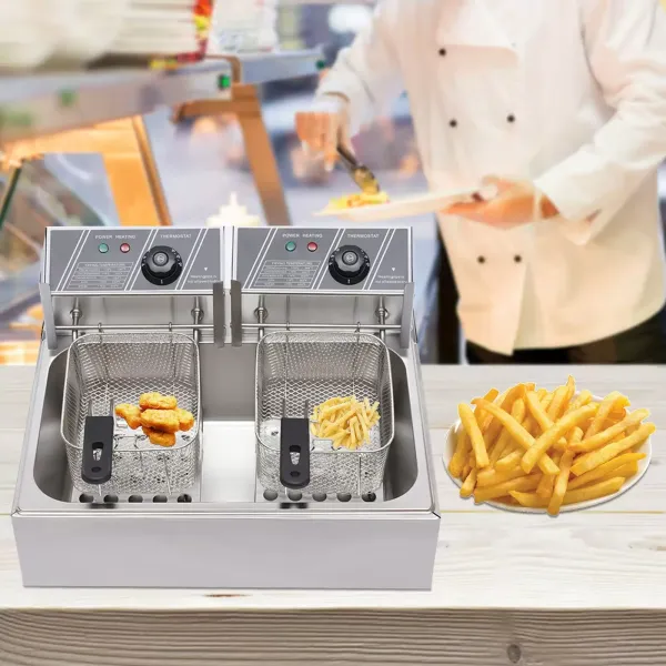 Friteuses 12 L 2500 W voor friet kip restaurant thuis keuken koken dubbele roestvrijstalen friteuse