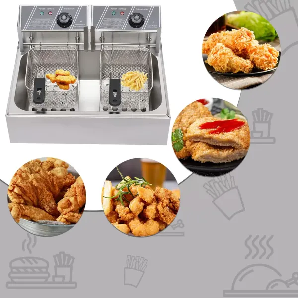 Friteuses 12 L 2500 W voor friet kip restaurant thuis keuken koken dubbele roestvrijstalen friteuse