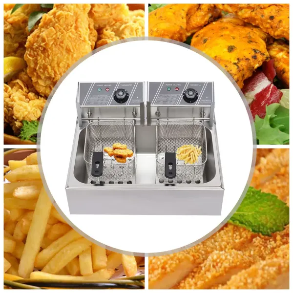 Friteuses 12 L 2500 W voor friet kip restaurant thuis keuken koken dubbele roestvrijstalen friteuse