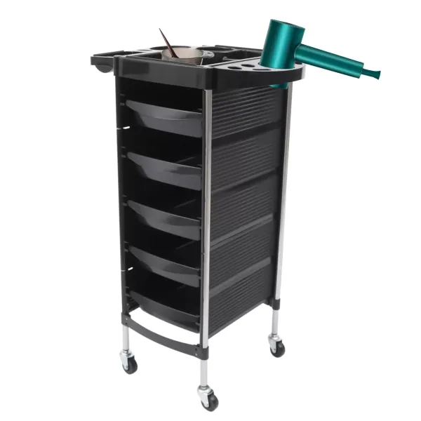 Kapperswagen met laden 6 lagen - Beauty Cart - Kapsalon Trolley - Zwart