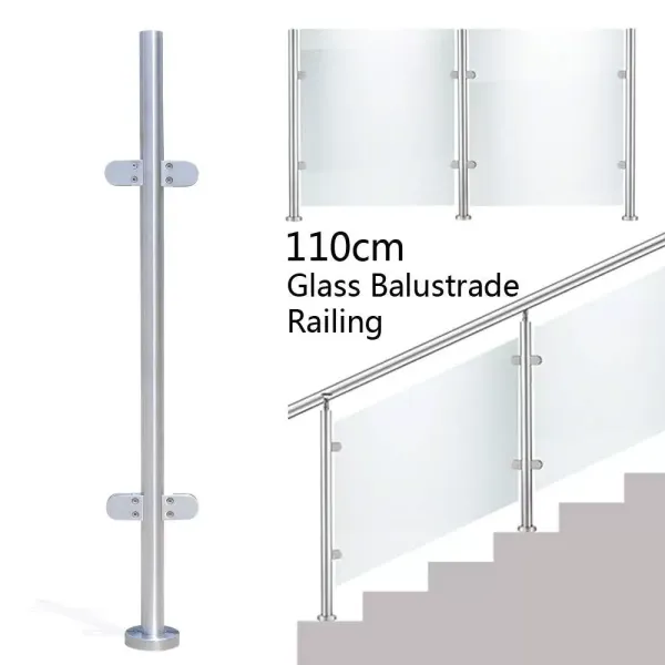 316 roestvrijstalen relingpaal 110 cm Premium hekwerk met glasklemmen toepasbaar 8-12 mm