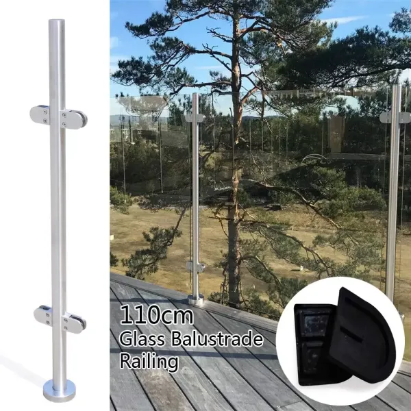 316 roestvrijstalen relingpaal 110 cm Premium hekwerk met glasklemmen toepasbaar 8-12 mm