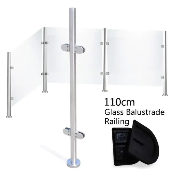 316 roestvrijstalen relingpaal 110 cm Premium hekwerk met glasklemmen toepasbaar 8-12 mm