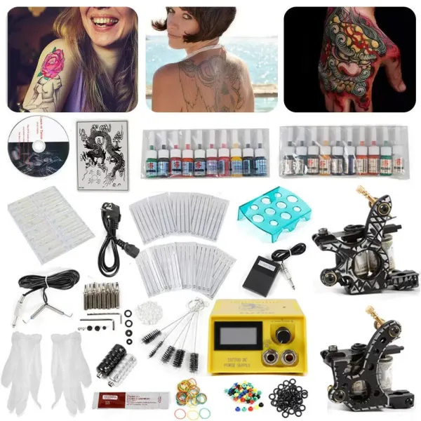 Complete tattoo-set voor beginners - 2 professionele tattoo-machines - 20 kleureninkten - 50 naalden