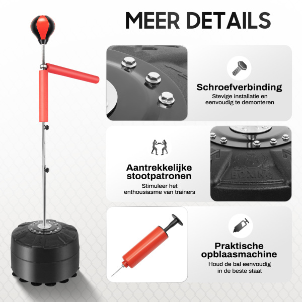 360° staande bokszak voor volwassenen - in hoogte verstelbaar - 4ft - 6ft - reflecterende staande bokszak