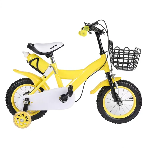 12 inch gele kinderfiets met steunwielen mand kinderfiets meisjesfiets jongensfiets antislip en slijtvaste fiets