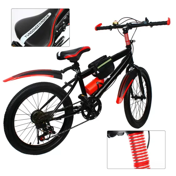 20 inch mountainbike koolstofstaal kindermountainbike dubbele schijf voor meisjes jongens rood