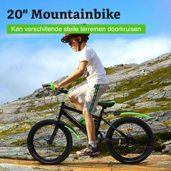 20 inch mountainbike voor meisjes en jongens, dubbel schijfremsysteem, koolstofstaal (groen)