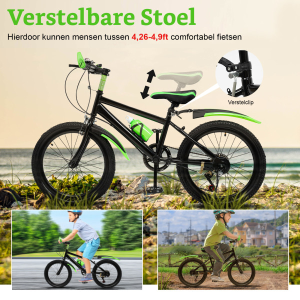 20 inch mountainbike voor meisjes en jongens, dubbel schijfremsysteem, koolstofstaal (groen)