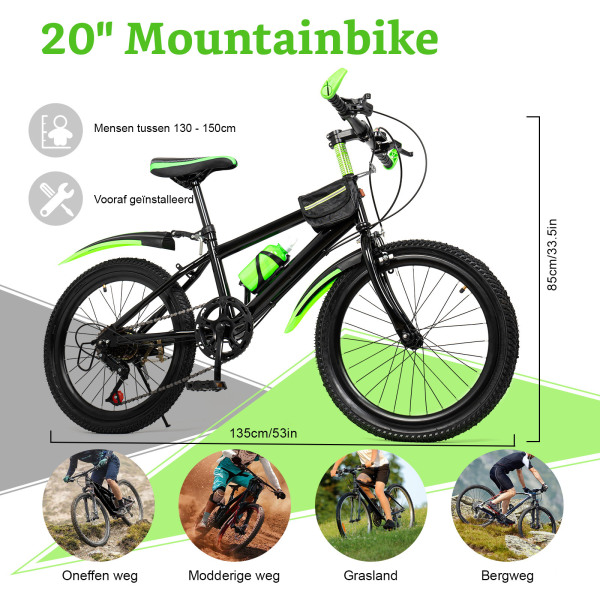20 inch mountainbike voor meisjes en jongens, dubbel schijfremsysteem, koolstofstaal (groen) 20 inch mountainbike voor meisjes en jongens, dubbel schijfremsysteem, koolstofstaal (groen)