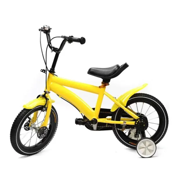 14 inch kinderfiets - geel - coole en veilige speelfiets - unisex fiets met verwijderbare stabilisatoren - cadeau voor kind