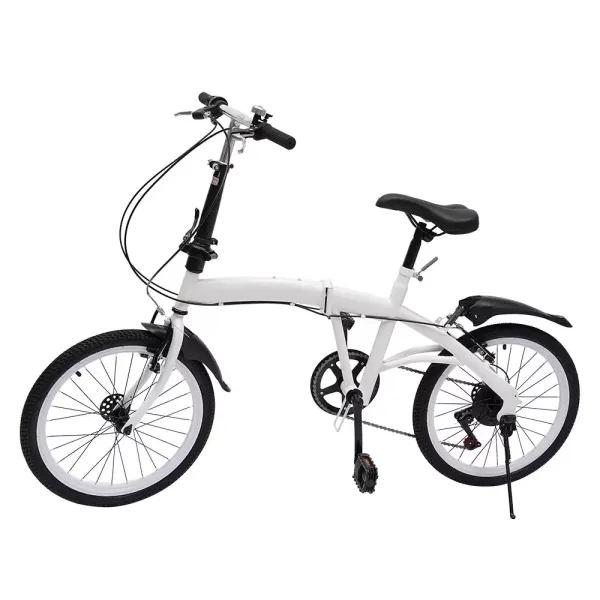 20" Vouwfiets van koolstofstaal - Kleine unisex-vouwfiets - 7 versnellingen - V-rem voor en achterrem - Stadsfiets voor volwassenen - Wit