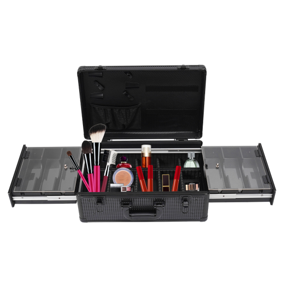 Aluminium make-upkoffer, gereedschapskoffer voor het opbergen van scharen, make-up en andere spullen, zwart Aluminium make-upkoffer, gereedschapskoffer voor het opbergen van scharen, make-up en andere spullen, zwart