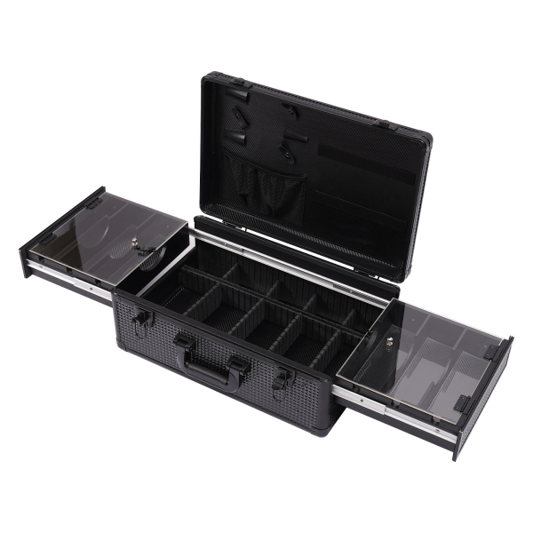 Aluminium make-upkoffer, gereedschapskoffer voor het opbergen van scharen, make-up en andere spullen, zwart Aluminium make-upkoffer, gereedschapskoffer voor het opbergen van scharen, make-up en andere spullen, zwart