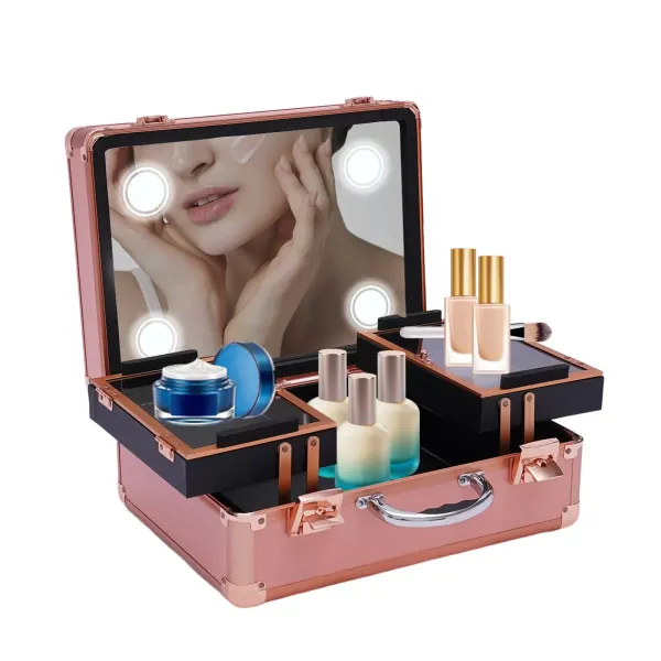 Make-uptreinkoffer - Cosmetische organisator Make-upkoffer met licht en spiegel/Make-upkoffer met individuele verdelers/Grote make-upartiestenorganisatieset