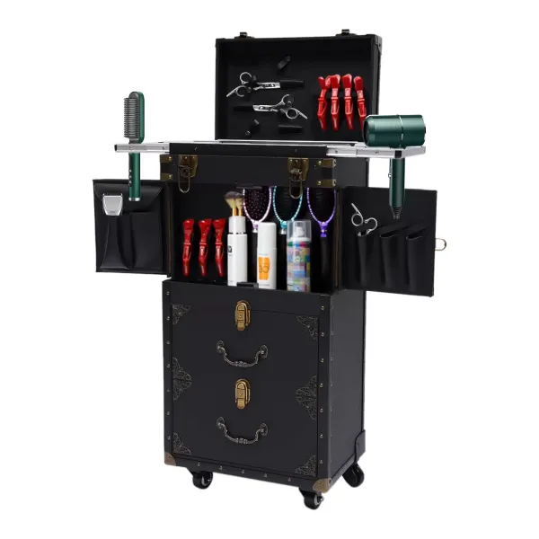 Rollende afsluitbare trein make-up koffer op wielen kapper stylist schoonheidssalon bagage reisorganisator Rollende afsluitbare trein make-up koffer op wielen kapper stylist schoonheidssalon bagage reisorganisator