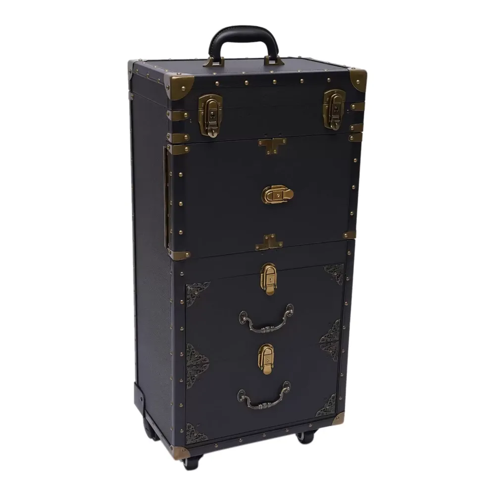 Rollende afsluitbare trein make-up koffer op wielen kapper stylist schoonheidssalon bagage reisorganisator