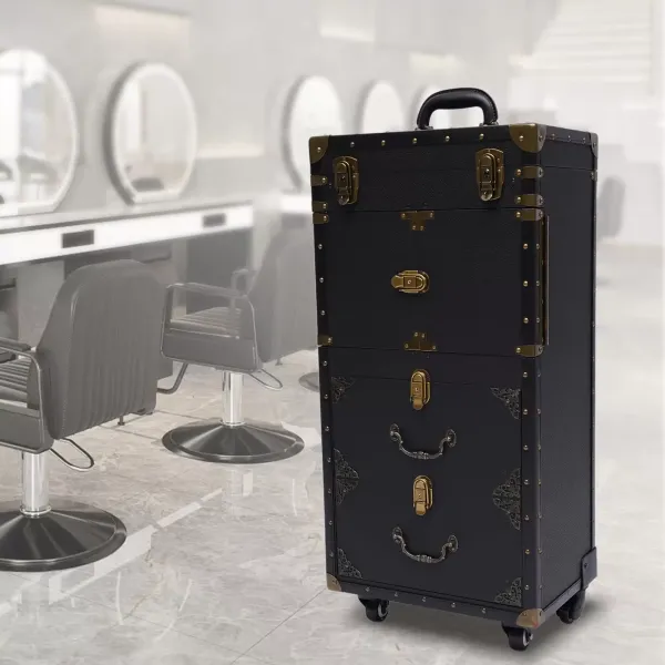 Rollende afsluitbare trein make-up koffer op wielen kapper stylist schoonheidssalon bagage reisorganisator
