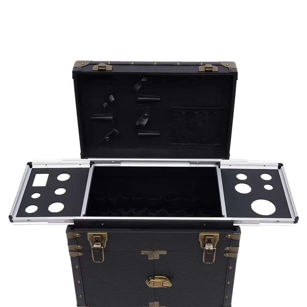 Rollende afsluitbare trein make-up koffer op wielen kapper stylist schoonheidssalon bagage reisorganisator