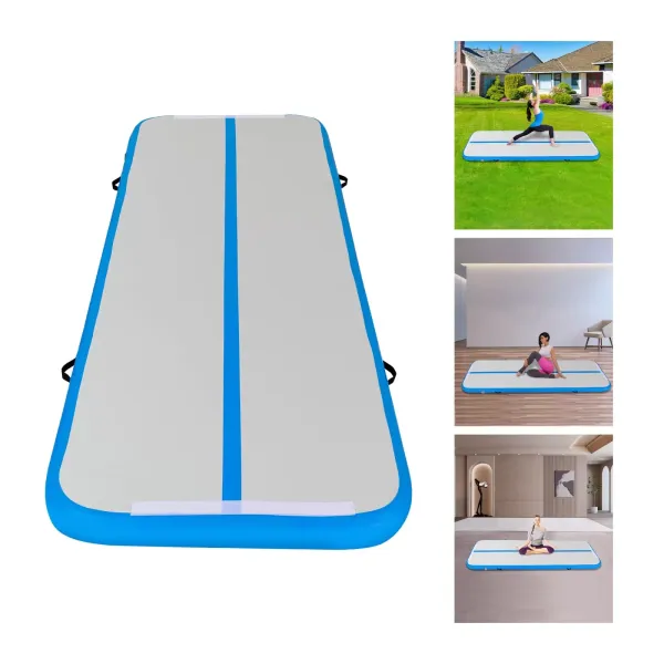 Opblaasbare gymnastiekmat, fitnessmat, luchtbaanmat, yogamat, tuimelaarmat, sportmat, met draagtas en elektrische luchtpomp, 1*3 M