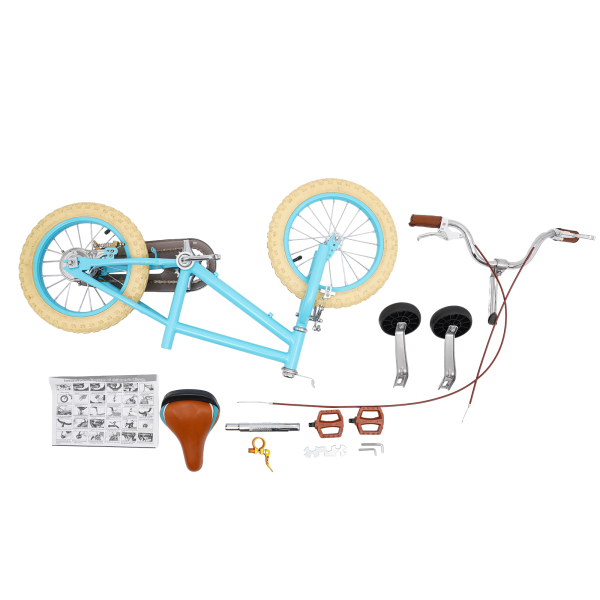 14 inch kinderfiets voor meisjes/jongens, voor kinderen van 3-4 jaar en een lengte van 90-110 cm (blauw)