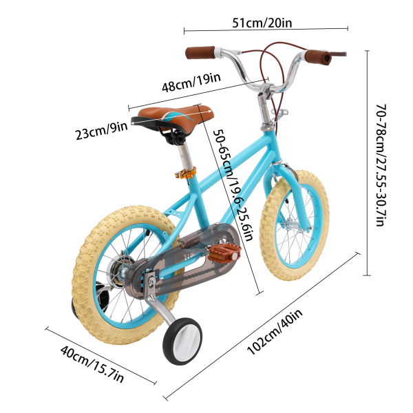 14 inch kinderfiets voor meisjes/jongens, voor kinderen van 3-4 jaar en een lengte van 90-110 cm (blauw)