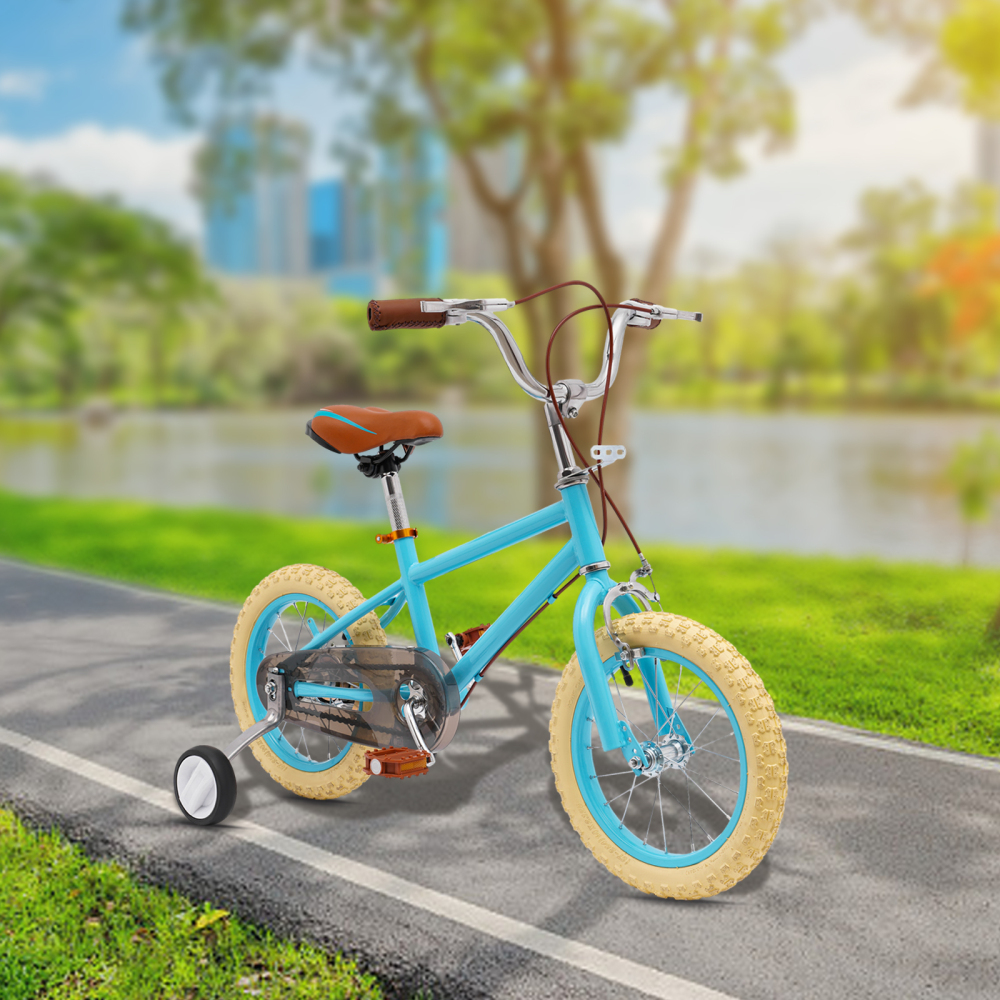 14 inch kinderfiets voor meisjes/jongens, voor kinderen van 3-4 jaar en een lengte van 90-110 cm (blauw)