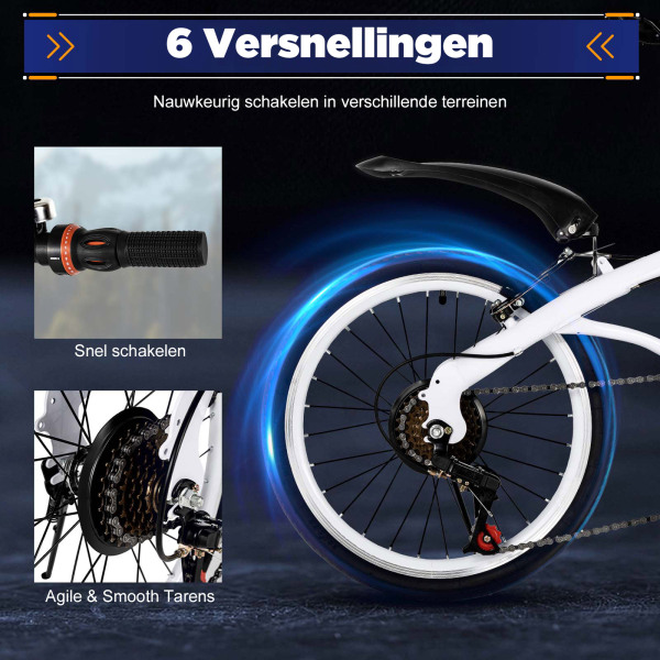 20" Vouwfiets van koolstofstaal - Kleine unisex-vouwfiets - 7 versnellingen - V-rem voor en achterrem - Stadsfiets voor volwassenen - Wit 20" Vouwfiets van koolstofstaal - Kleine unisex-vouwfiets - 7 versnellingen - V-rem voor en achterrem - Stadsfiets voor volwassenen - Wit